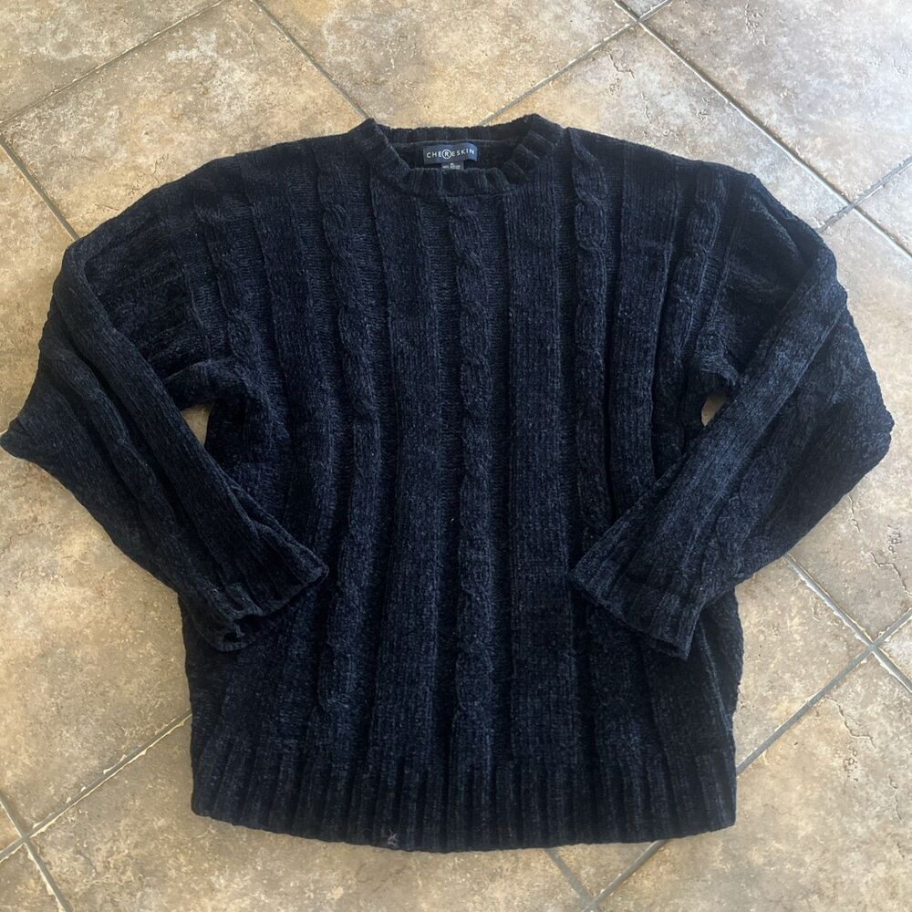 VTG 90s Chereskin Sweater Cable Knit  Style Size XL Black Long Sleeved